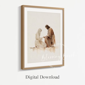 Jesus Heals A Sick Woman, Jesus Healing Her Watercolor Painting, A Woman Healed, Jesus Art, Christian Wall Art, Bible Verse Art, Faith Art