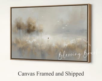 Look at the Birds Framed Canvas, Lilies of the Field Painting, Jesus Art, Christian Wall Art, Modern Minimalist Neutral Decor, Wood Frame