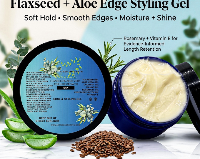 Flaxseed Aloe Hair Gel for Curl Definition + Natural Styling Gel for Edges, Twists, Frizz Control | Flaxseed & Aloe Vera For Hair Growth Gel