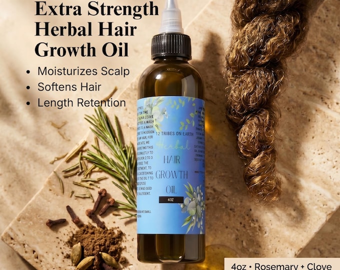 Extra Strength Organic Hair Growth Oil 4oz, Chebe Rosemary Scalp Oil for Dry Scalp, Edges, Shine and Natural Hair