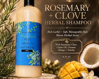 Rosemary + Clove Herbal Shampoo – Gentle Wash-Day Cleanser for Natural Hair, 16oz | Scalp Cleanser, Hair Growth Shampoo, Natural Shampoo