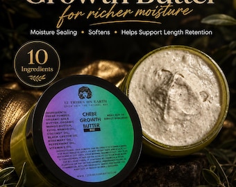 Chebe Growth Butter | Organic Hair Butter | Botanical Hair Growth Butter | Ayurvedic Hair Care | Mango, Vitamin E, Rosemary, Coconut, Castor