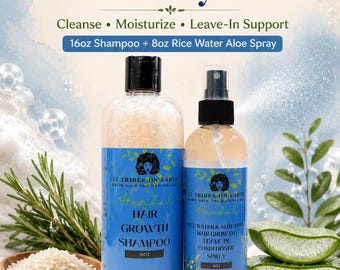 Hair Growth Shampoo & Rice Water/Aloe Vera Leave In Conditioner Bundle | Natural Shampoo, Organic Shampoo