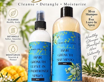 Extra Strength Hair Growth Shampoo and Leave-In Conditioner Spray Bundle | Vegan Shampoo & Leave In Conditioner | All Natural, Organic Hair