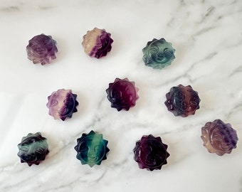 Mini Rainbow Fluorite Sun Carvings