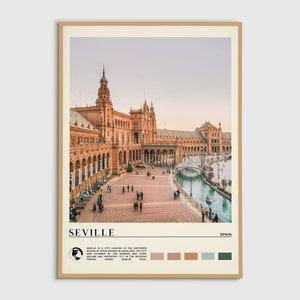 Pintura al óleo digital, impresión de Sevilla, arte mural de Sevilla, póster de Sevilla, foto de Sevilla, impresión de póster de Sevilla, decoración de pared de Sevilla, Sevilla, España