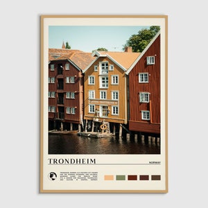 Digitale olieverf, Trondheim-print, Trondheim-muurkunst, Trondheim-poster, Trondheim-foto, Trondheim-posterprint, Noorwegen-poster, Europa