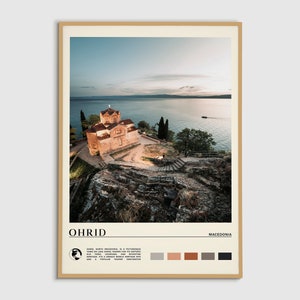 Digitale olieverf, Ohrid-afdruk, Ohrid-muurkunst, Ohrid-poster, foto van Ohrid, Ohrid-posterprint, Ohrid-muurdecoratie, Macedonië-posterprint
