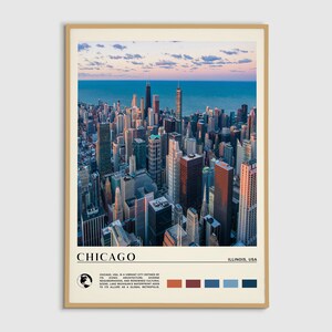Pintura al óleo digital, impresión de Chicago, arte mural de Chicago, póster de Chicago, fotografía de Chicago, impresión de póster de Chicago, decoración de pared de Chicago, póster de Illinois