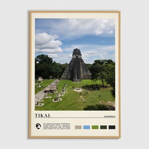 Pintura al óleo digital, impresión de Tikal, arte mural de Tikal, póster de Tikal, fotografía de Tikal, decoración de pared de Tikal, impresión de póster de Tikal, impresión de póster de Guatemala