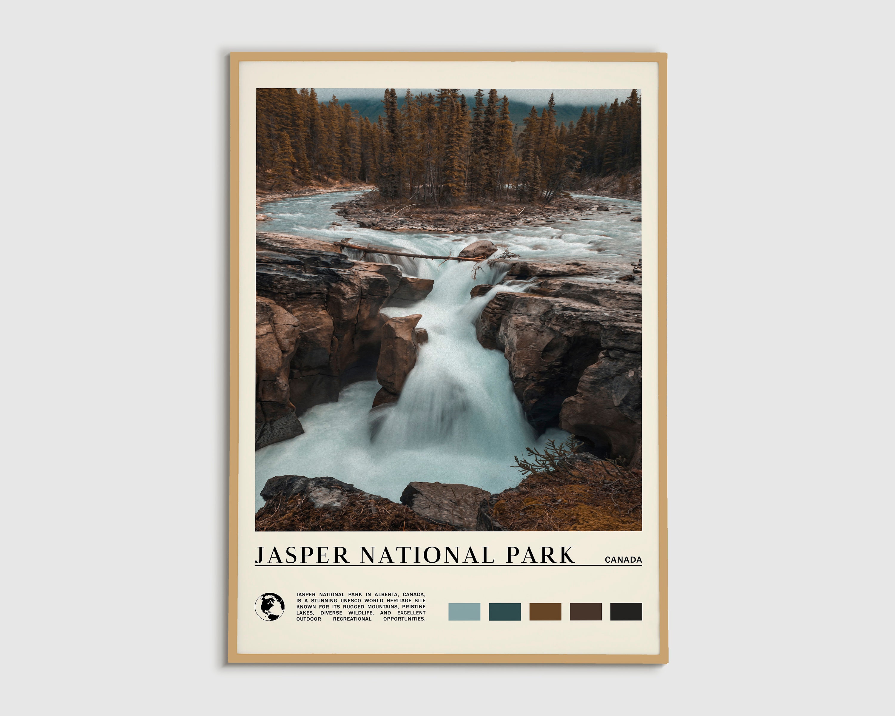 Pintura al óleo digital, impresión del parque nacional de Jasper, arte mural del parque nacional de Jasper, póster del parque nacional de Jasper, póster de Canadá, América del Norte