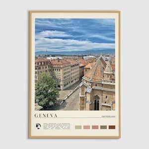 Digitale olieverf, Genève print, Genève muurkunst, Genève poster, foto Genève, Genève posterprint, Genève muur decor, Zwitserland poster