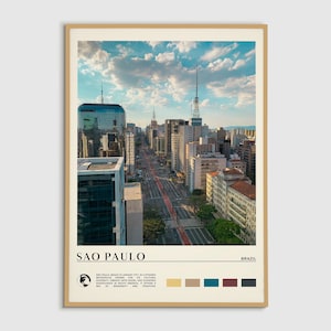 Pintura al óleo digital, impresión de Sao Paulo, arte mural de Sao Paulo, póster de Sao Paulo, fotografía de Sao Paulo, decoración de Sao Paulo, impresión de póster de Brasil, Estados Unidos