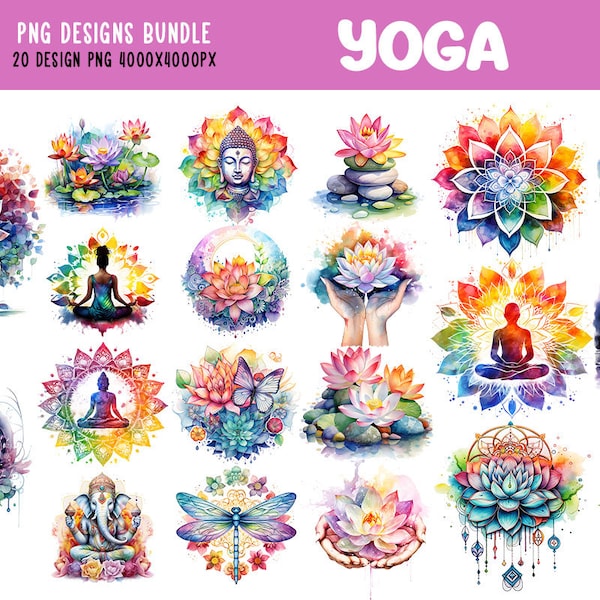 Ensemble de yoga PNG, motifs par sublimation, yoga tendance PNG, méditation PNG, dessins de chakra, fleur de lotus png, art spirituel, design zen png