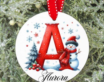 Decorazione natalizia personalizzata con pupazzo di neve e lettera, nome personalizzato per l'albero di Natale.