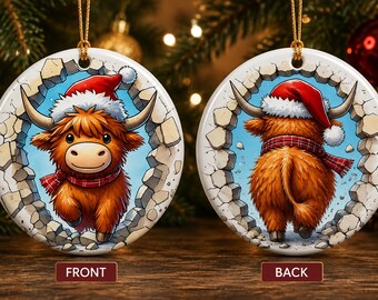 Adorno navideño de vaca de las Tierras Altas, linda decoración navideña de cerámica con forma de vaca escocesa para el hogar.