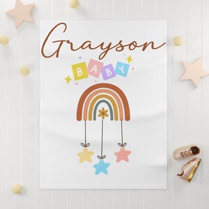 Colorful Rainbow Baby Blanket with Name | Personalized Baby Gift | Custom Plush, Fleece or Woven | Gender Neutral Blanket