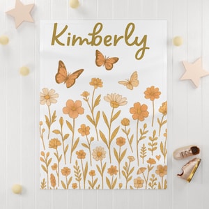 Personalized Baby Girl Blanket,Butterfly Floral Baby Blanket with Name,Custom Fleece, Plush or Woven,Nursery Gift, Baby Blanket,Kids Blanket