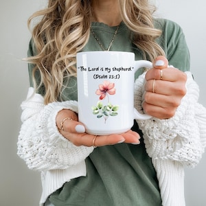 Psalm 23:1 koffiemok met bloemen - christelijk cadeau