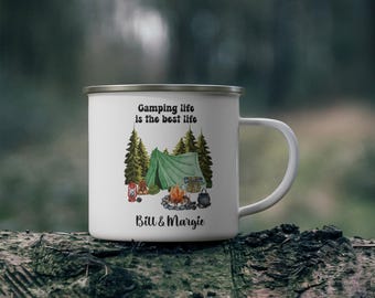 Personalized Camping Mug, Stainless Steel Enamel Cup, Outdoor Travel Gift for Campers