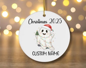 Gepersonaliseerd spookkerstornament, keramisch vakantiedecor, aangepaste naamaandenken