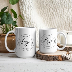 Custom Logo Mug, White Coffee Cup 11oz 15oz, Brand Client Gift, Fitness Logo