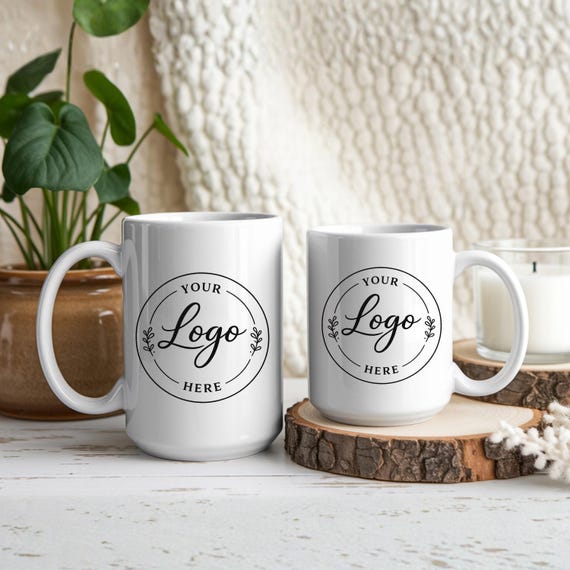 Custom Logo Mug, White Coffee Cup 11oz 15oz, Brand Client Gift, Fitness Logo