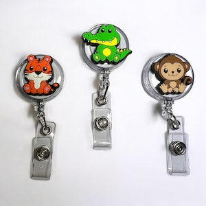 Porta badge retrattile - Simpatici animali dello zoo - Accessorio medico a tema per infermieri, dottori, insegnanti, veterinari