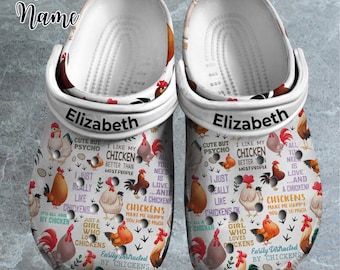 Personalized Name With Chicken Breeds Clogs Shoes, Birthday Gift For Chicken Lover, Chicken Sandals, Funny Slippers, Custom Summer Shoes