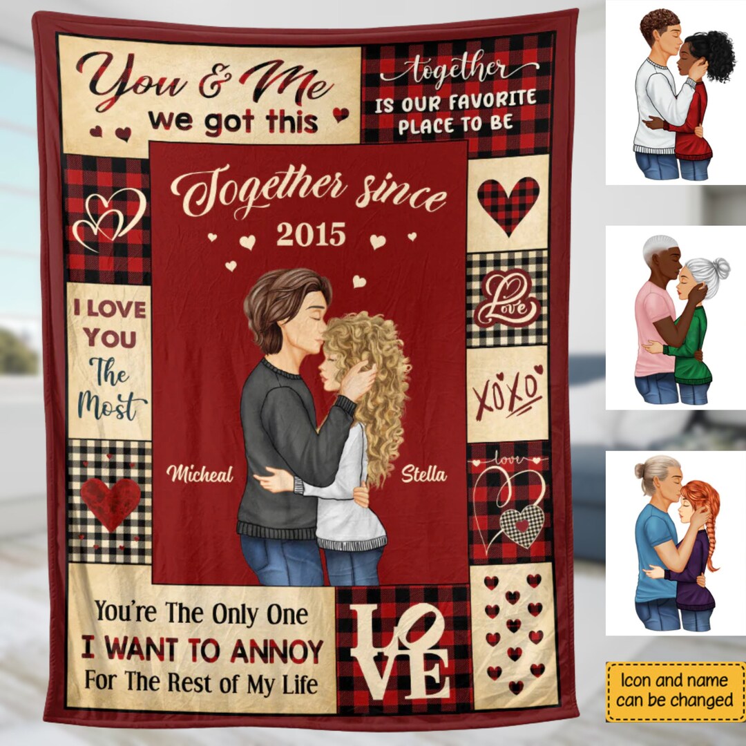 Personalized You & Me Kissing Couple Blanket, Meaningful Gift for