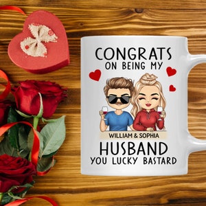 Personalized Congrats On Being My Husband Chibi Mug, Custom Mug For Couple Valentine, Anniversary, Birthday Gift For Her, Him image 5