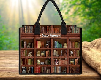 Personalized Library Book Shelf Canvas Tote Bag Custom Name Librarian Bag For Bookish Bookworm Readers Bookish Gifts For Book Lovers Girl