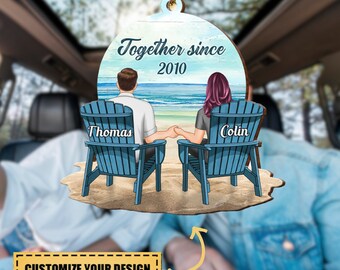 Personalized Back View Couple Sitting Beach Landscape You & Me We Got This Ornament, Anniversary Gift, Wedding Gift, Valentine Couple Gift