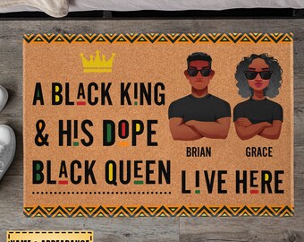 Personalized A Black King & His Dope Black Queen Live Here Doormat, Family Name Doormat, Funny Doormat, Housewarming Gift, Decorative Mat