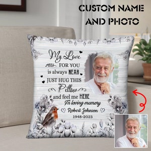 Customized Photo Memorial Just Hug This Pillow And Feel Me Here Pillowcase, Loss Of Family Member, Remembrance Gift, In Memory Of Loved One