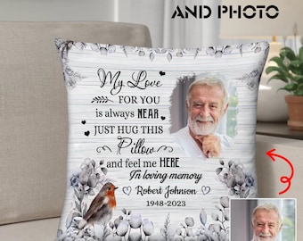 Customized Photo Memorial Just Hug This Pillow And Feel Me Here Pillowcase, Loss Of Family Member, Remembrance Gift, In Memory Of Loved One