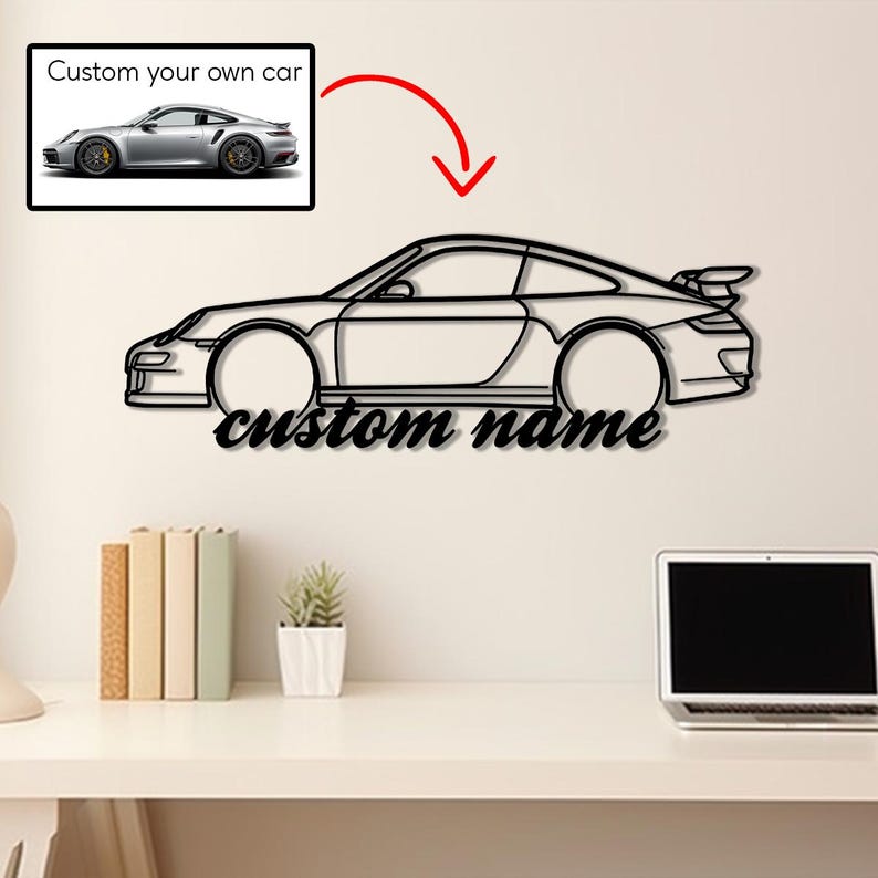 Custom Car Silhouette Metal Wall Art, Your Own Car Garage Sign, Garage