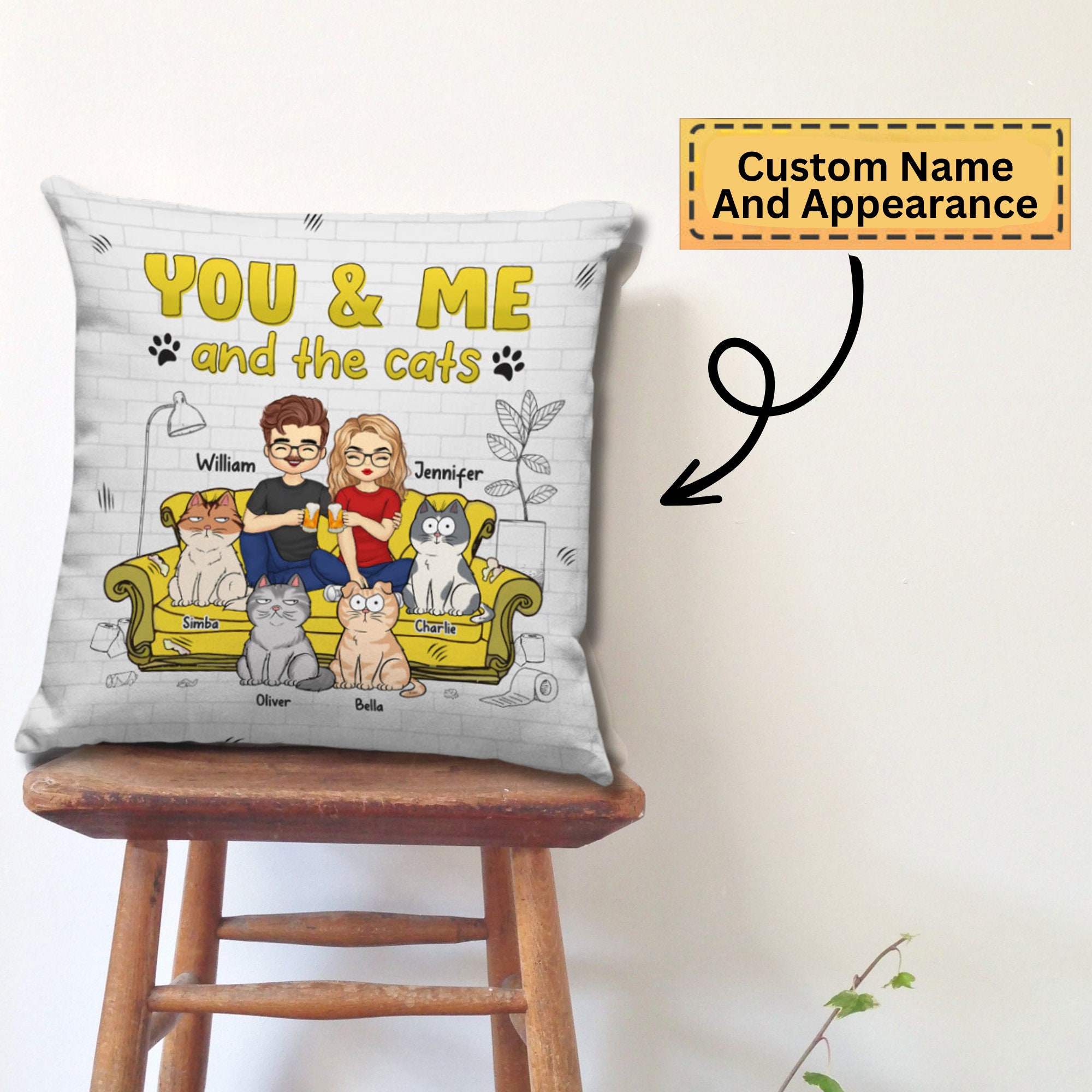 Personalized You Me and the Lovely Cats Pillowcase, Cat Personalized Name Pillowcase, Christmas ...