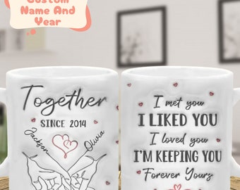 Personalized Name Together Since Couple 3D Inflated Effect Coffee Mug, Gift For Couple Valentine, Anniversary, Birthday Gift For Her, Him