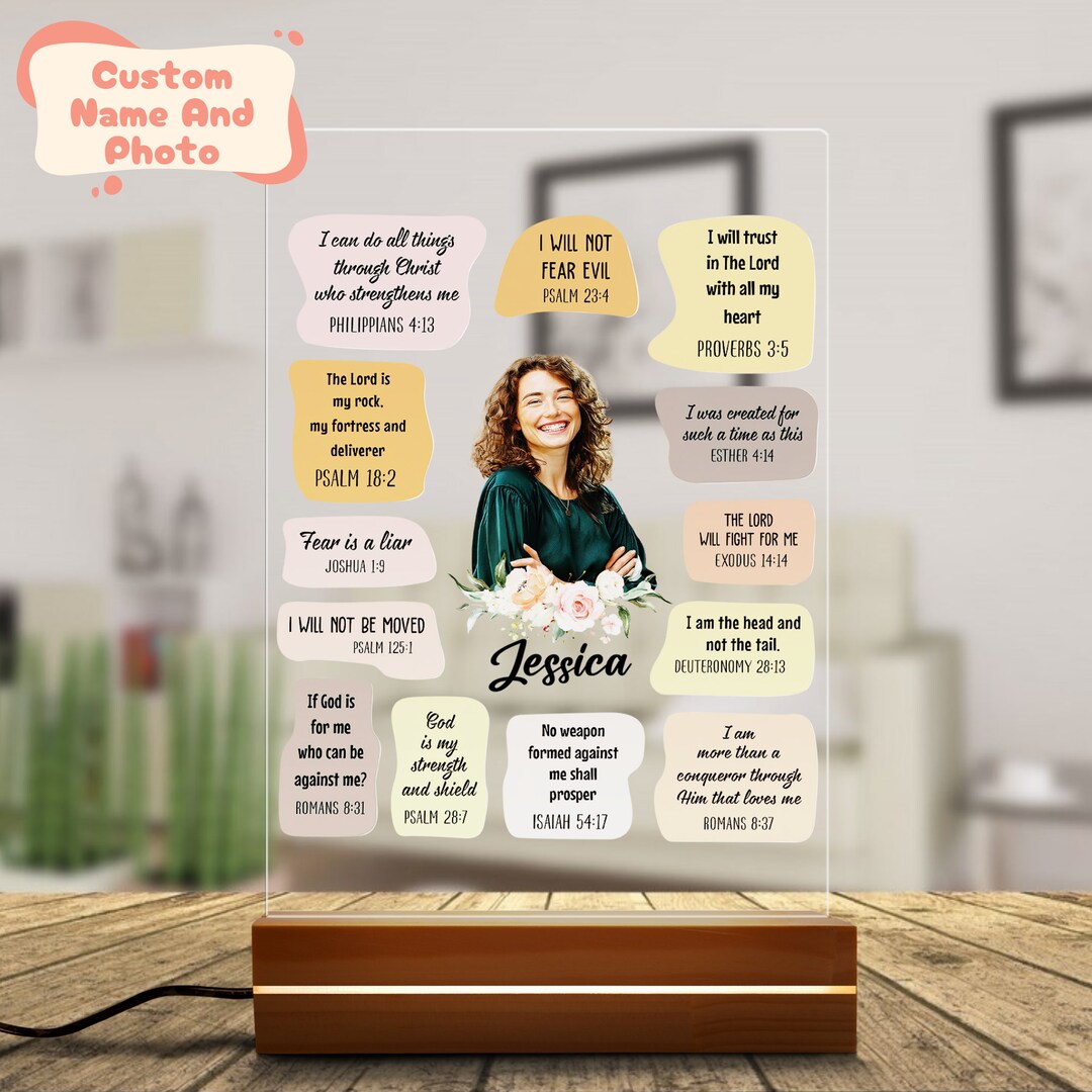 Personalized Name Christian Bible Verse Affirmations Night Light, Bible