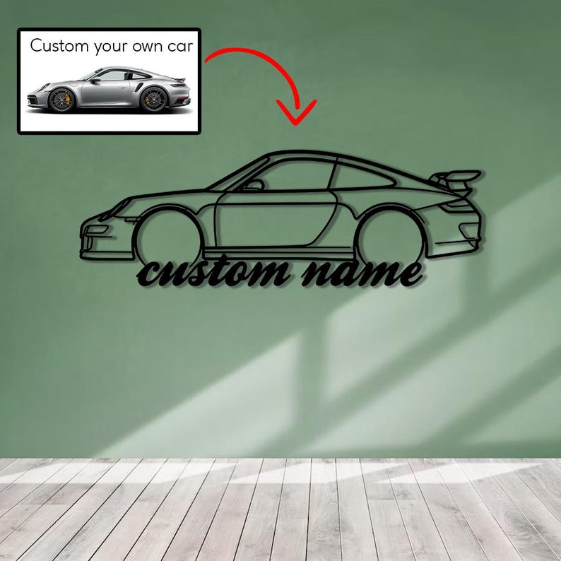 Custom Car Silhouette Metal Wall Art, Your Own Car Garage Sign, Garage