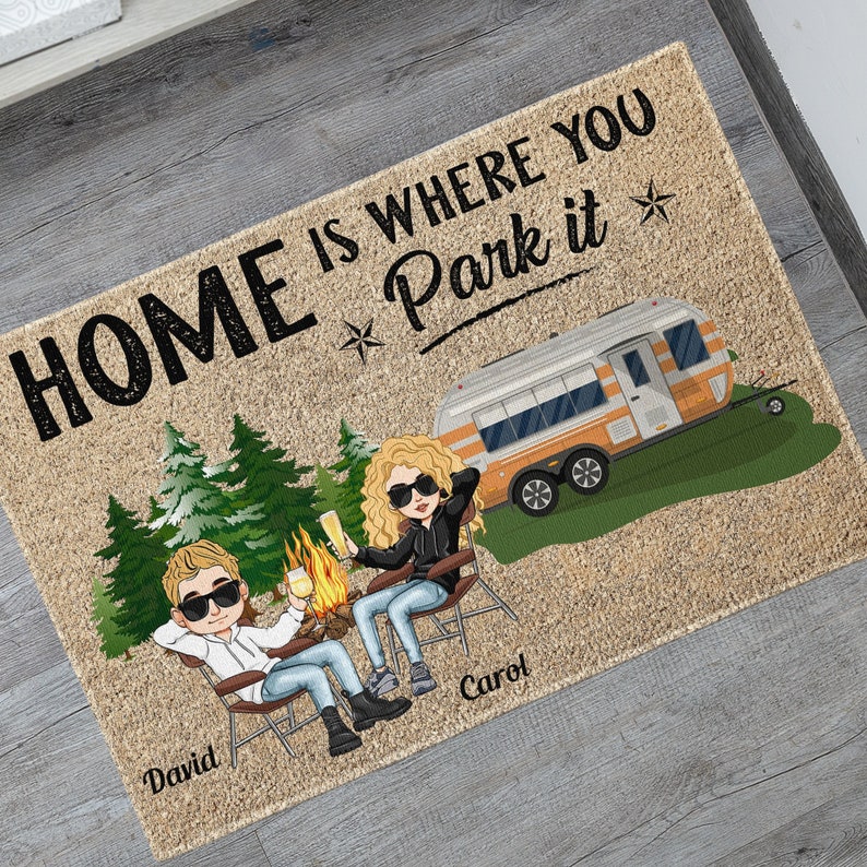 Personalized Home is Where You Park It Doormat, Birthday Gift for Her