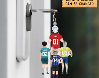 Personalisierter Fußball-Vater und Kinder-Acryl-Schlüsselanhänger, Vatertagsgeschenk für Papa, Geschenk für Fußball-Vater, Fußballliebhaber, Geburtstagsgeschenk für Fußballspieler