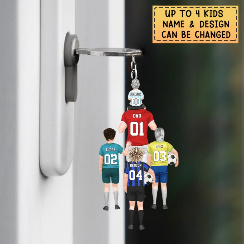 Personalisierter Fußball-Vater und Kinder-Acryl-Schlüsselanhänger, Vatertagsgeschenk für Papa, Geschenk für Fußball-Vater, Fußballliebhaber, Geburtstagsgeschenk für Fußballspieler Bild 1