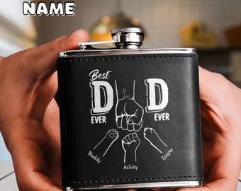 Personalized Name Best Dad Ever Leather Flask, Father's Day Gift For Dad, Birthday Gift Ideas For Dad, Custom Flask For Dad