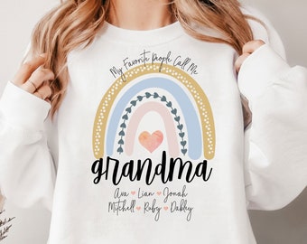 Personalized Grandkids Name My Favorite Call Me Grandma Shirt, Grandma Rainbow Heart Shirt, Mother's Day Gift For Nana, Birthday Gift Ideas