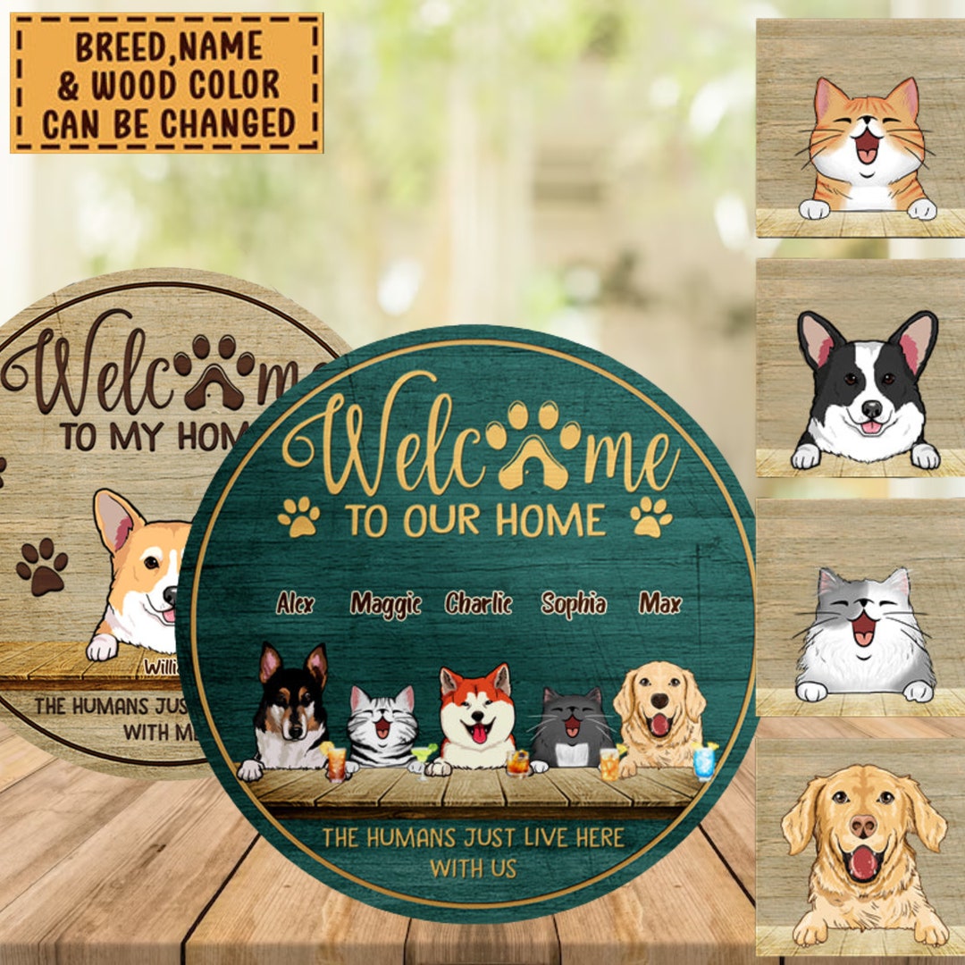 Personalized Pet Welcome to Our House Wood Door Sign, Pet Lovers Gifts ...