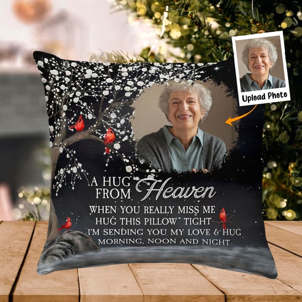 Personalized A Hug From Heaven I'm Always With You Pillowcase, Custom Photo Pillow, Christmas Home Decor Gift, Christmas Cozy Home Decor