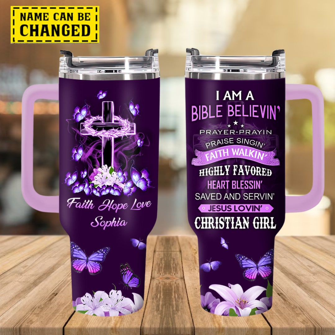 Personalized Name Jesus and Cross Butterfly Tumbler 40 Oz, Christian