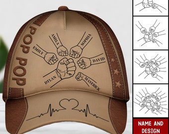 Gepersonaliseerde naam papa opa kinderen hand in hand Cap, cadeau voor vader, grootvader, Happy Fathers Day cadeau-ideeën, aangepast cadeau voor opa